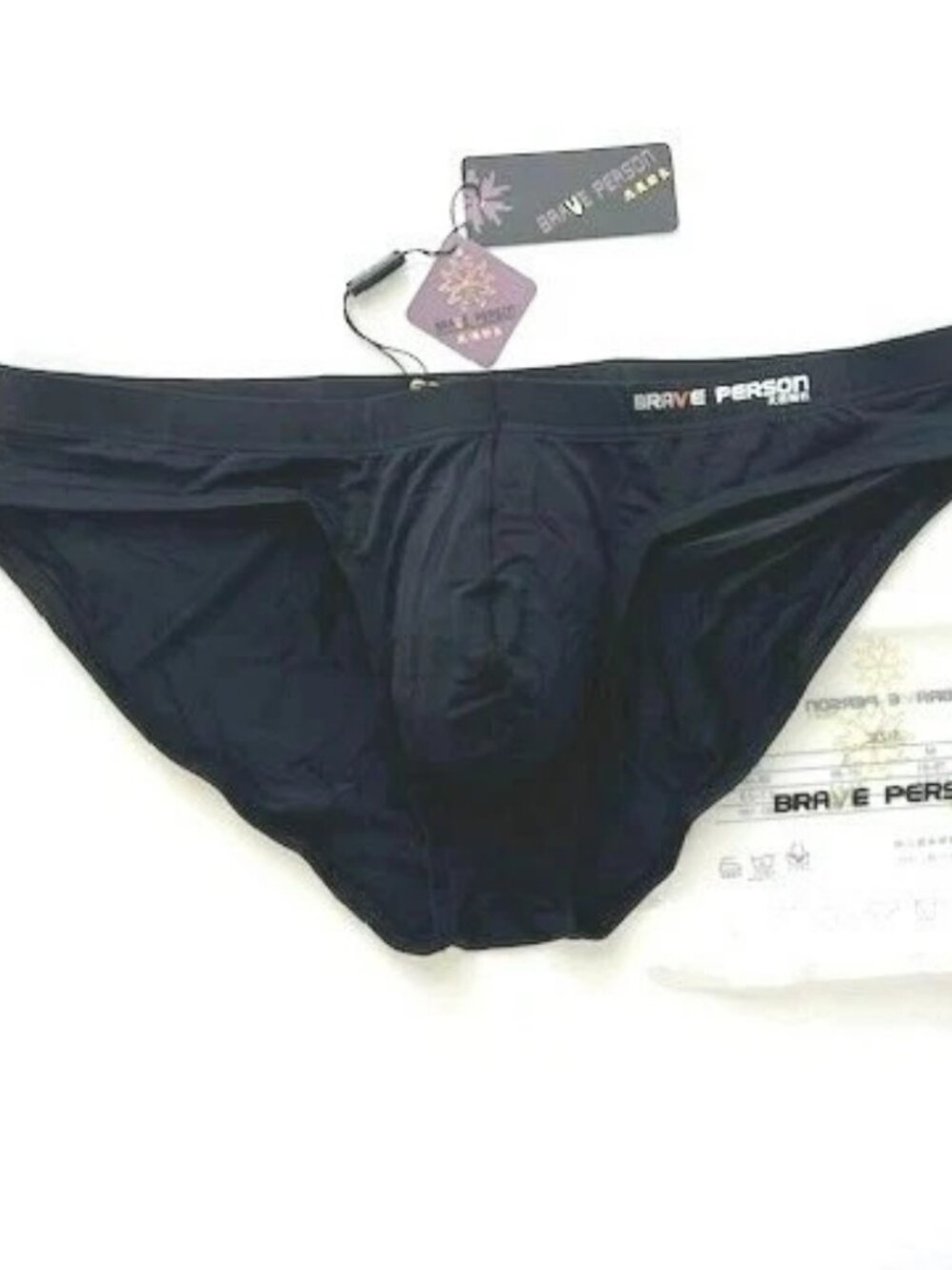 Brave Person Men's Swim Bikini Brief - Black (BP9791-BK) Contoured Pouch - Picture 4 of 15
